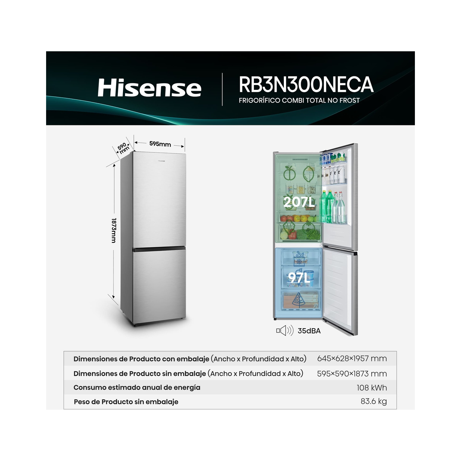 Frigorifico Combi Hisense RB3N300NECA - Imagen 3